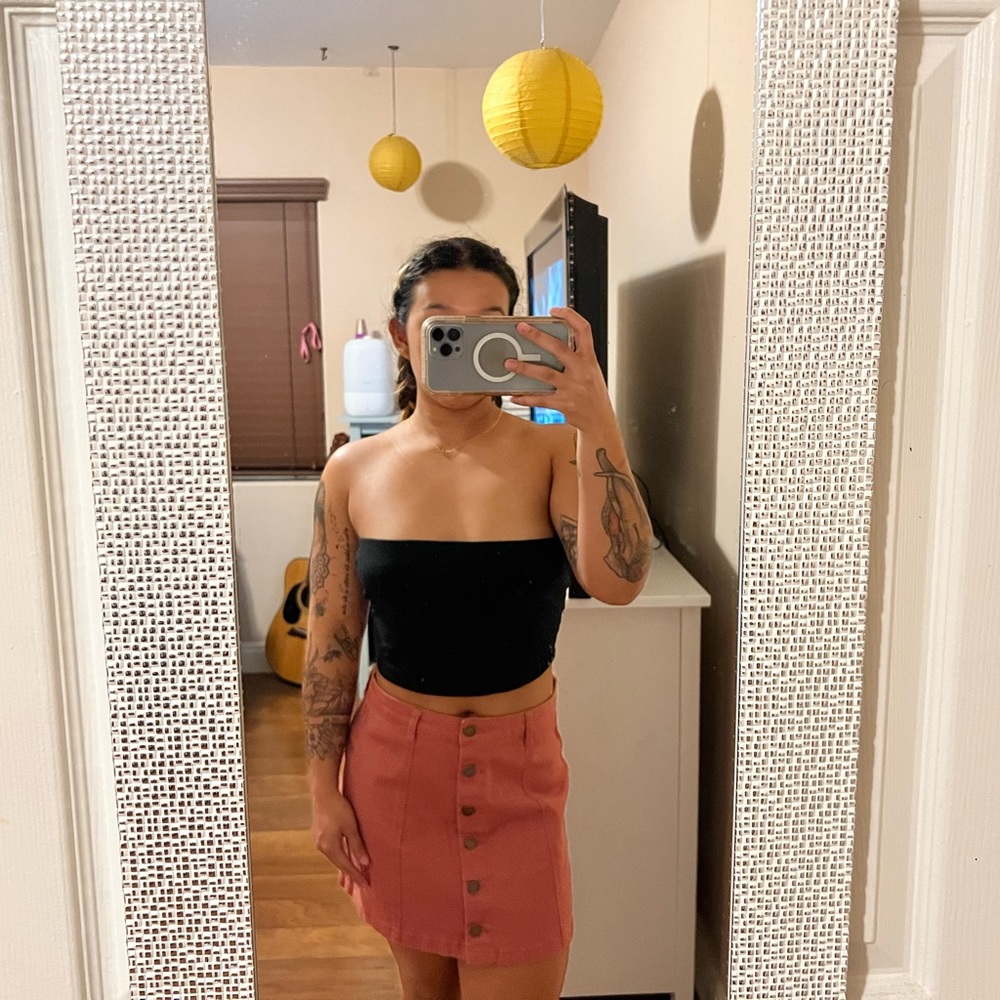 Coral Pink Denim Skirt